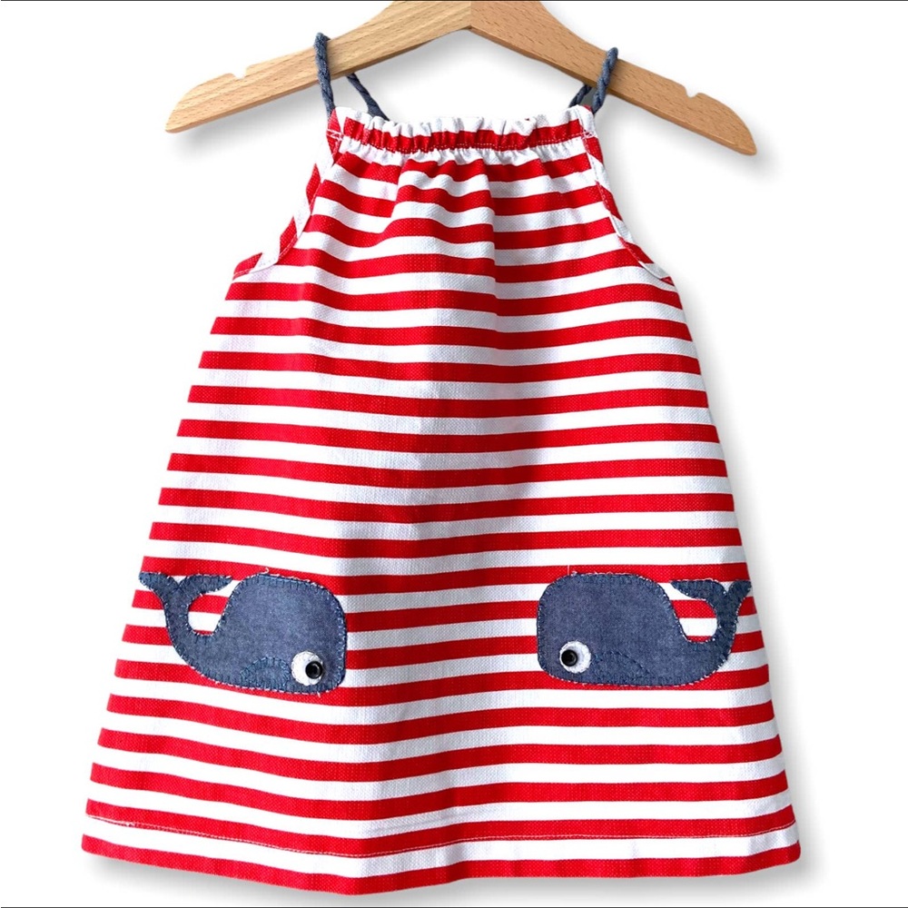 Red & White Striped Sundress with Navy Whale 4th of July dress